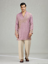 Lilac purple graceful wave motifs men kurta suit