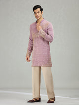 Lilac purple graceful wave motifs men kurta suit