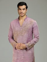 Lilac purple graceful wave motifs men kurta suit
