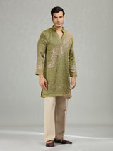 Green rhythmic wave detailing men kurta suit