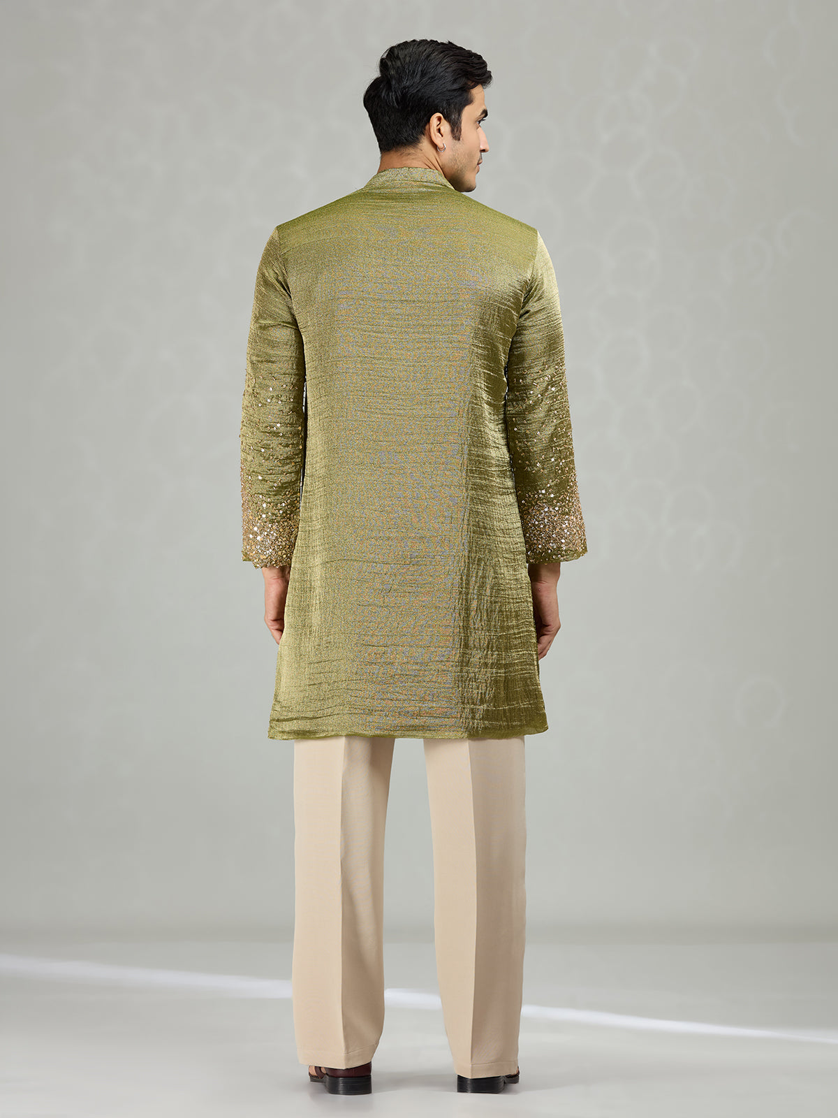 Green rhythmic wave detailing men kurta suit