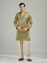 Green rhythmic wave detailing men kurta suit