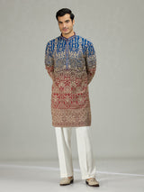 Blue red shaded architectural mens kurta suit