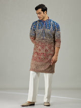 Blue red shaded architectural mens kurta suit