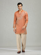 Orange dynamic wave accents men kurta suit