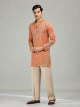 Orange dynamic wave accents men kurta suit