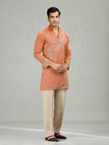 Orange dynamic wave accents men kurta suit