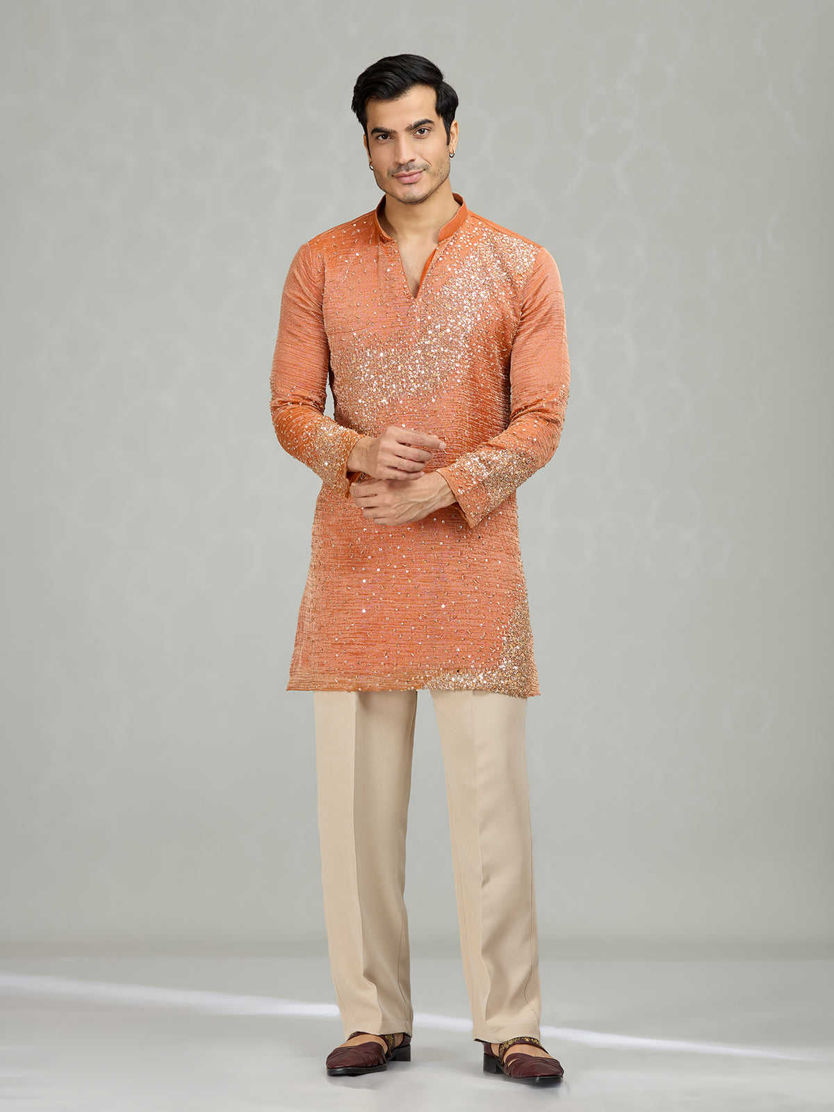 Orange dynamic wave accents men kurta suit