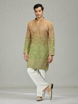 Rust green architectural fusion men kurta suit