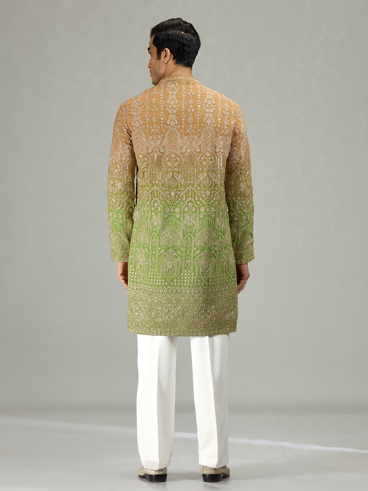 Rust green architectural fusion men kurta suit