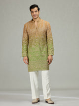 Rust green architectural fusion men kurta suit