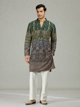 Green blue shaded Mughal heritage men kurta suit