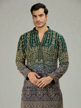 Green blue shaded Mughal heritage men kurta suit