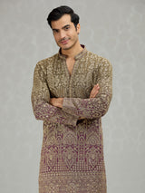 Brown purple shaded architectural mens kurta suit