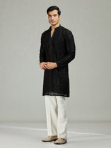Black chikankari sequin organza luxe men kurta suit