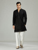 Black chikankari sequin organza luxe men kurta suit