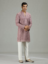 Onion pink diamond cut dapper men kurta suit