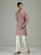 Onion pink diamond cut dapper men kurta suit