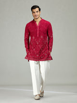 Hot pink Kashmiri paisley exquisite men kurta suit