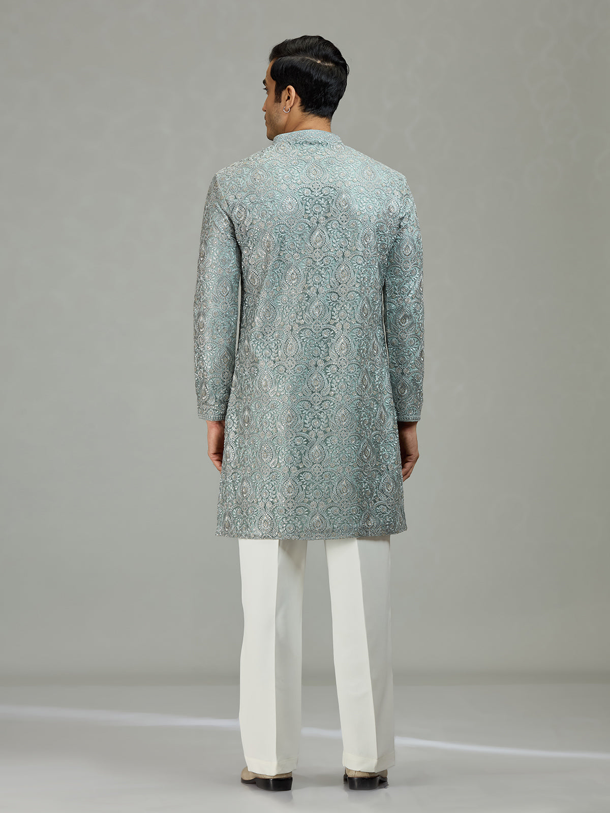 English grey Persian floral graceful men kurta suit