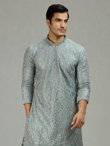 English grey Persian floral graceful men kurta suit