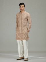 Beige Persian floral jaal majestic men kurta suit