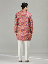 Wine botanical grid printed statement men kurta suit