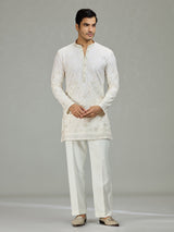White Mughal paisley classic men kurta suit