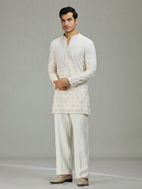 White Mughal paisley classic men kurta suit