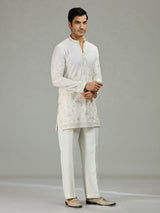 White Mughal paisley classic men kurta suit