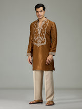 Brown antique Persian velvet heritage men kurta suit
