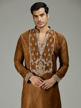 Brown antique Persian velvet heritage men kurta suit