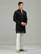 Black mirror cutwork organza statement men kurta suit