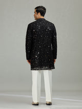 Black mirror cutwork organza statement men kurta suit