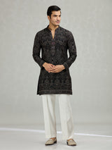 Black scalloped cutwork designer men kurta suit