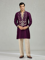 Purple Persian filigree velvet lavish men kurta suit