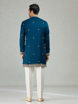 Teal blue royal embroidered men kurta suit