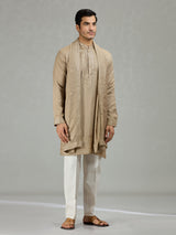 Dark beige classic embroidered men kurta suit