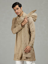 Dark beige classic embroidered men kurta suit