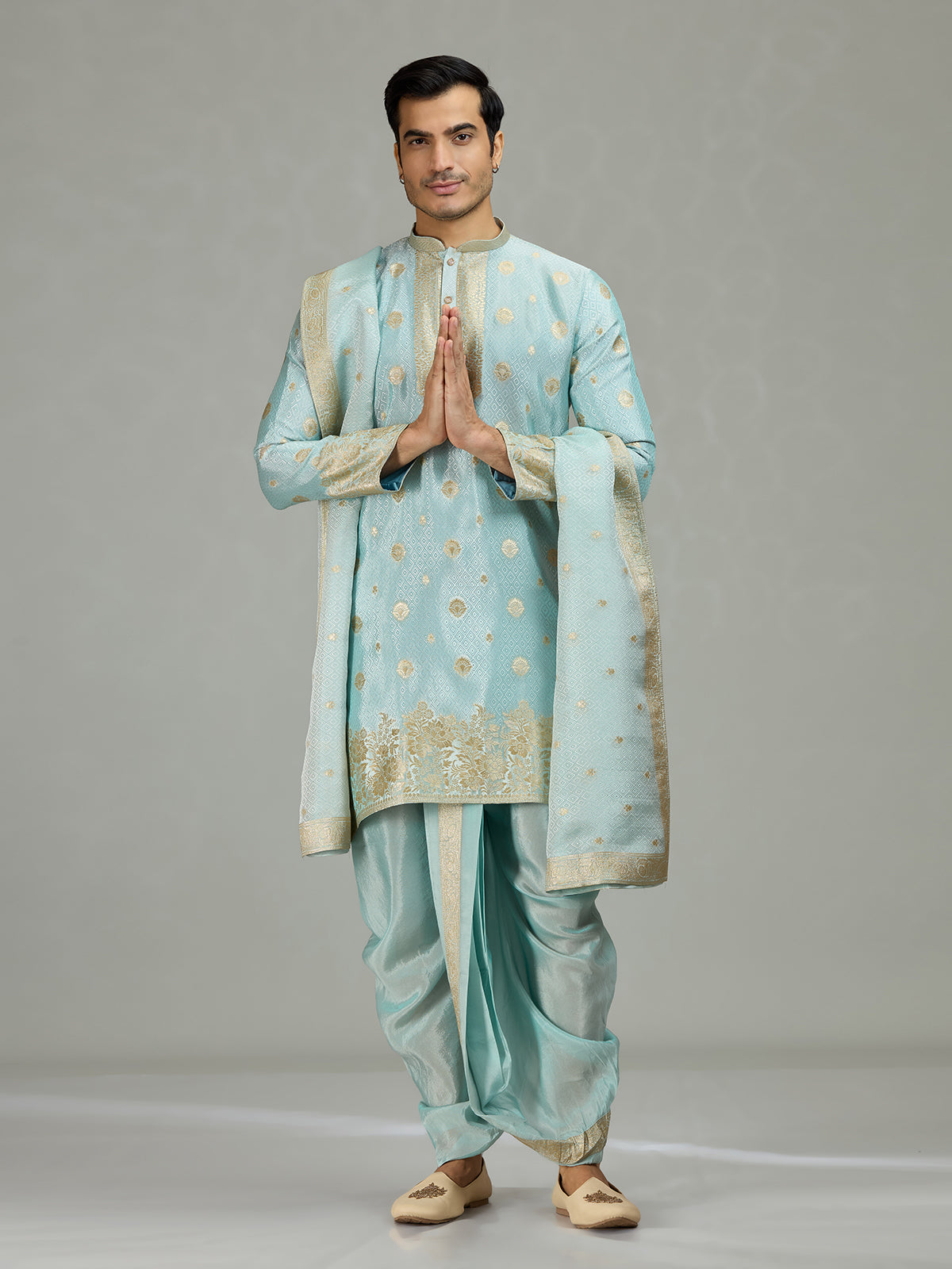 Sky blue elegant men kurta suit