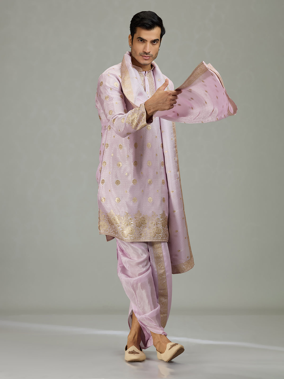 Lilac purple royal embroidered men kurta suit