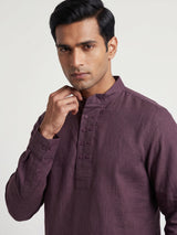 Lavender purple linen silk mens short kurta with Chinese collar