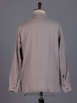 Beige linen silk mens short kurta with Chinese collar
