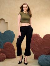 Black sleek stretch mini bootcut women trouser