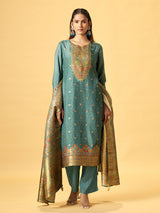 Sea green peacock embroidered women kurti set
