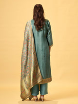 Sea green peacock embroidered women kurti set