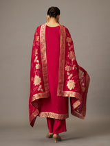Crimson red floral festive women kurti set