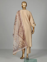 Beige tusser silk kurti set with floral thread embroidery