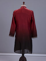 Maroon tissue silk mens kurta suit with embellished shaded  yoke