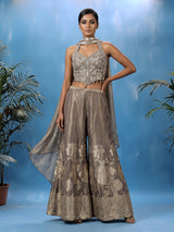 Pastel dusty brown silk salwar suit with diamond embellishments